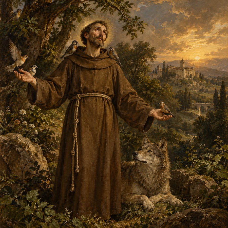 Ilustração de São Francisco de Assis com os animais