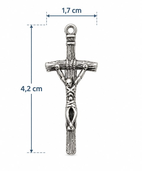 Cruz para Terço, medidas reais: 4,2 cm de altura por 1,7 cm de largura
