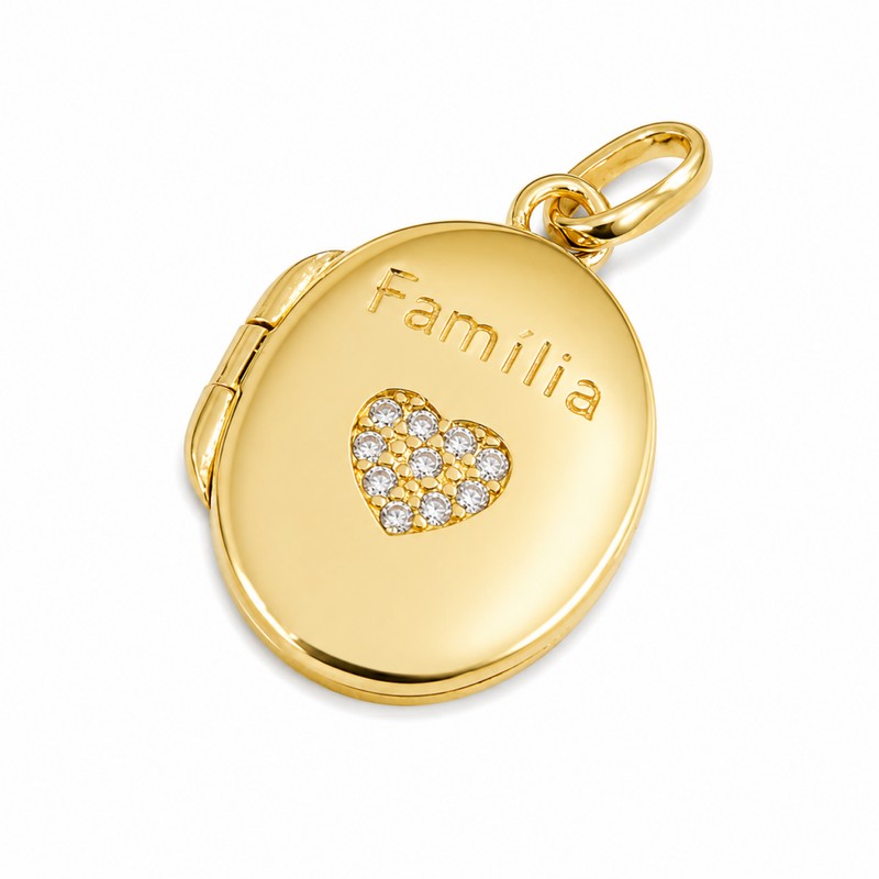 Pingente Relicário Oval Família Coração